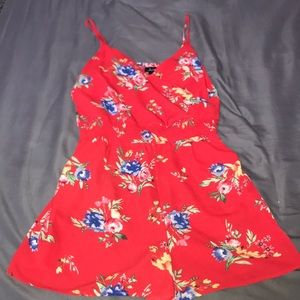 Red floral romper